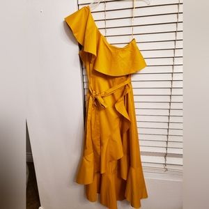 NEW One Shoulder Ruffle dress/ Mustard color